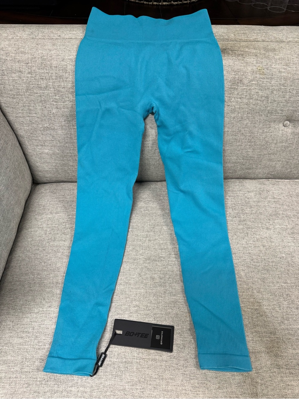 Women's Ribbed High-Waist Leggings in Turquoise